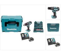 Perceuse à percussion sans fil Makita DHP 482 RF1J 18 V 62 Nm dans un coffret Makpac + batterie 3,0 Ah + chargeur + jeu d'embouts et de forets 100 pièces