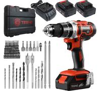 Perceuse à percussion TEENO 45 Nm 69 pièces, perceuse-visseuse sans fil avec 2 batteries 2,0 Ah, 20 + 3 niveaux de couple et 2 niveaux de vitesse, 0-1650 tr/min