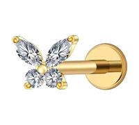 Perceuse Cadeaux Artisanat Bijoux Earrings 16g Internally Threaded Flat Back Earrings Butterfly Nose Stud For Women Men compatible with Machine Stockage Outils Bijoux (Gold, E)