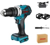 Perceuse électrique à percussion sans balai, grande vitesse de rotation à vide 4600 tr/min, efficace pour les projets de bricolage , 2 batteries fiche EU A