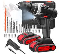 Perceuse électrique HUIOP Perceuse électrique multifonctionnelle 3 en 1 pour la maison Tournevis au lithium à main Perceuse à percussion 21 V Moteur brossé Contrôle de 2 vitesses Régulation de vitesse