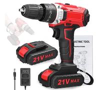 Perceuse électrique multifonction 21 V - Moteur à 2 vitesses - Régulation de la vitesse en continu - Réglage de la rotation - 25 vitesses de couple - Perceuse au lithium réglable