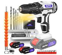 Perceuse murale électrique sans fil Li-ion 21 V, 2 batteries Li-Ion 1500 mAh, mandrin de 3/8", couple 25 + 1, lumière LED, 2 vitesses, marteau perforateur avec 29 accessoires