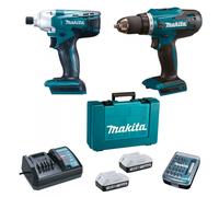 Perceuse sans fil MAKITA DF4880 + Clé à chocs TD127D avec batterie et chargeur + 30 embouts DK18A35X1