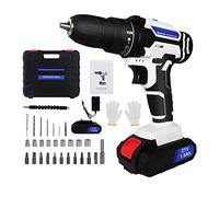 Perceuse sans fil 2 vitesses variables 3/8" Keyless Chuck Kit d'outils puissants 45 N.m Couple pour le bricolage à la maison avec 26 forets 1 pièce 1,5 Ah Batterie Li-ion Coffret de transport Blanc