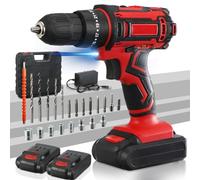 Perceuse sans fil avec deux batteries de 2 Ah, deux vitesses, indicateur LED, accessoires de bricolage, coffret perceuse-visseuse lithium-ion