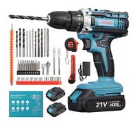 Perceuse sans fil avec moteur à brosse avec 2 batteries - impact électrique 21v - 37 accessoires