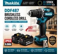 Perceuse sans fil Makita 18V LXT DDF487 sans balais à couple élevé + Kit batterie 6.0Ah BL1860B BL1840, ensemble d'outils électriques d'origine, livraison rapide UE Battery X2 DDF487 X1