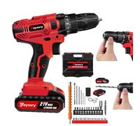 Perceuse-Visseuse 21V Sans Fil Avec Batterie Rechargeable 2x 1500mAh, Mandrin Sans Clé 3/8" Pour Bricolage À Domicile Perceuse-Visseuse Max 45N.M, 2 Vitesses, Éclairage Led, Rouge