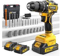 Perceuse visseuse à batterie 21 V, lot de 2 batteries de 2,0 Ah, Max 55 Nm, 23 + 3 réglages de couple, mandrin de 10 mm, 2 vitesses, lumière LED, 24 accessoires, pour réparation, bricolage