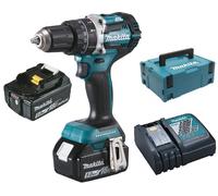 Perceuse visseuse à percussion 18 V + 2 batteries 5 Ah + chargeur + coffret MAKPAC MAKITA DHP484RTJ