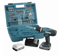 Perceuse visseuse à percussion 18V 42 Nm - MAKITA - 2 batteries 18v 2ah BL1820G + chargeur + 74 pièces - HP488DAEX1