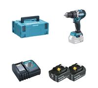 Perceuse-visseuse à percussion 18V 65 Nm DHP484ZJ + 2 batteries BL1850B 18V 5 Ah + 1 chargeur rapide DC18RC MAKITA