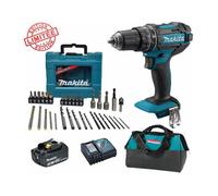 Perceuse visseuse à percussion Makita 18V 62Nm DHP482 + 1 batt 3 Ah + Coffret 34 accessoires de perçage vissage MACCESS + sac