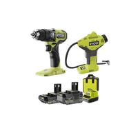 Perceuse-visseuse à percussion RYOBI 18V One+ Brushless - Batteries 2,0 et 4,0Ah - Chargeur - Compresseur OFFERT