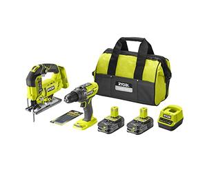 Perceuse-visseuse à percussion RYOBI 18V One+ - Scie sauteuse pendulaire - Sac de rangement - 2 batteries 2,5 Ah - 1 chargeur - RCK182B-225SA6