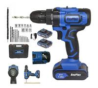 Perceuse-visseuse à percussion sans fil 45Nm, 21V 2x1.5Ah Batteries Li-Ion Tournevis électrique, perceuse-visseuse, chargeur rapide, vitesse maximale de 2900 tr/min, 2 vitesses, lumière LED