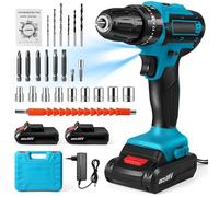 Perceuse Visseuse Devisseuse Sans Fil 28V, Visseuse Devisseuse Sans Fil avec 2 Batterie + 24 accessoires, 25+3 Réglages de Couple Lumières LED Visseuse Sans Fil pour la Bricolage
