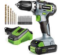 Perceuse Visseuse sans Fil 18V WORKPRO avec Mandrin 3/8'', 2 Vitesses, Reglage de Couple 18 + 1, Charge Rapide 1H, Visseuse Devisseuse avec Batterie au Lithium-ion 2,0Ah et 16 Accessoirs