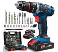 Perceuse Visseuse Sans Fil, 20V Visseuse Devisseuse Sans fil avec 2 Batteries, 45Nm Perceuse Percussion, 25+3 Réglages de Couple, 10mm Métal Mandrin Verrouillage, 2 Vitesses, 27 Accessoires, LED