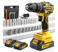 Perceuse-visseuse sans fil 21 V avec 2 batteries 2,0 Ah, couple 55 Nm, 23 + 3 niveaux de couple, mandrin de 10 mm, 2 vitesses, lumière LED, 24 accessoires et mallette pour la maison et le jardin