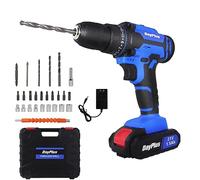 Perceuse Visseuse Sans Fil 21V, 45N.m Visseuse Devisseuse Sans Fil avec 1 Batterie 1.5Ah, Kit Perceuse Electrique 18+1 Réglages de Couple, 2 Vitesses, Lumières LED, 26 Accessoires, Bleu