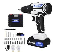 Perceuse Visseuse Sans Fil 21V, 45N.m Visseuse Devisseuse Sans Fil avec 1 Batterie 1.5Ah, Kit Perceuse Electrique 25+1 Réglages de Couple, 2 Vitesses, Lumières LED, 29 Accessoires, Blanc