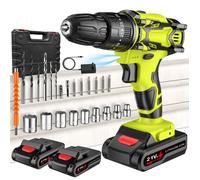 Perceuse Visseuse Sans Fil 21V, Avec Fonction Percussion, 29 Pièces Coffret Outils Électriques, 2 Vitesses, 42N.m, 2 batteries,