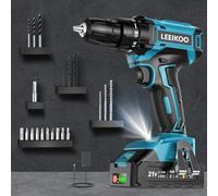 Perceuse Visseuse Sans Fil 21V, LEEIKOO Visseuse Devisseuse Sans Fil avec Batterie 2.0Ah, 42N.m Perceuse Visseuse, 18+1 Réglages de Couple, 2 Vitesses, LED, 20 Accessoires, pour le Bricolage
