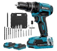 Perceuse Visseuse Sans Fil 21V, MHPRO Visseuse Devisseuse avec 2 Batteries 2.0Ah, 42Nm Percussion, 25+3 Réglages de Couple, 14 Accessoires, 2 Vitesses, LED, pour la Bricolage