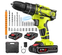 Perceuse Visseuse Sans Fil, 21V Visseuse Devisseuse avec 2 Batteries 2.0Ah, 42Nm Perceuse Percussion, 25+3 Réglages de Couple, 2 Vitesses, LED Light, 29 Accessoires et Valise, Vert