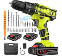 Perceuse Visseuse Sans Fil, 21V Visseuse Devisseuse avec 2 Batteries 2.0Ah, 42Nm Perceuse Percussion, 25+3 Réglages de Couple, 2 Vitesses, LED Light, 29 Accessoires et Valise (Vert)