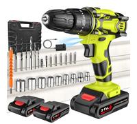 Perceuse Visseuse Sans Fil, 21V Visseuse Devisseuse avec 2 Batteries 2000mAh, 42Nm, 25+3 Réglages de Couple, 2 Vitesses, LED, 29 Accessoires et Valise, pour la Bricolage