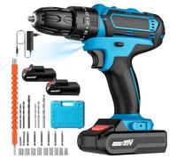 Perceuse Visseuse Sans Fil 21V, Visseuse Devisseuse Sans Fil avec 2 Batteries 2.0Ah, 32Nm, 25+3 Réglages de Couple, 2 Vitesses, LED, 24 Accessoires et Valise, pour la Bricolage (Bleu)
