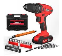 Perceuse Visseuse Sans Fil, 21V Visseuse Devisseuse Sans Fil, Perceuse-Visseuse Électrique avec Batterie et Chargeur, 29 Accessoires, 45Nm, 25+1 Réglages de Couple, 2 Vitesse, Lumières LED - Rouge