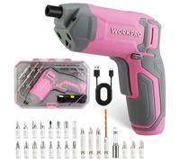 WORKPRO Perceuse Visseuse Sans Fil 3,6V, Visseuse Devisseuse Excentrique Rechargeable avec Batterie 2,0Ah, 7Nm, 2 Sens Rotation + Lampe LED, Câble Charge USB, 24 Accessoires, pour Bricolage, Rose