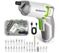 Perceuse Visseuse Sans Fil 3,6V WORKPRO, Visseuse Devisseuse Excentrique Rechargeable avec Batterie 2,0Ah, 7Nm, 2 Sens Rotation + Lampe LED, Cable Charge USB, 24 Accessoires, pour Bricolage, Blanc