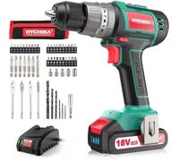 Perceuse Visseuse Sans Fil 60Nm, HYCHIKA 18V avec 2 * 2Ah Li-ion Batteries, Réglage du Couple 21+3, 53PCS Accessoires