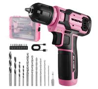 Perceuse Visseuse Sans Fil 8V WORKPRO, 2 In 1 Visseuse Devisseuse Sans Fil Rose, Accessoires 21 Pieces, avec 10MM Porte-Forets, LED Lumiere, Cable de Charge Type C, pour Reparation Maison DIY