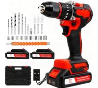 Perceuse/visseuse sans fil avec 2 batteries 21 V, perceuse 42 Nm de couple, 25+1 niveaux de couple, lumière LED, 2 vitesses, 27 accessoires de bricolage pour réparations et bricolage