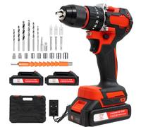 Perceuse/visseuse sans fil avec 2 batteries 21 V, perceuse 42 Nm de couple, 25+1 niveaux de couple, lumière LED, 2 vitesses, 27 accessoires de bricolage pour réparations et bricolage