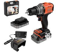 BLACK+DECKER Perceuse-visseuse sans fil 18V, couple max 45Nm, 2 batteries 2.0Ah, chargeur 1A & Kitbox, BCD382D2XK-QW
