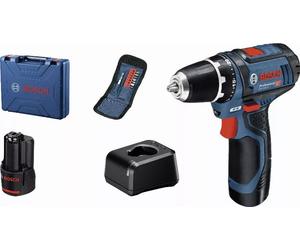 Perceuse-visseuse sans-fil BOSCH GSR 12V-15 + 10 accessoires + 2 batterie GBA 12V 2,0Ah + chargeur GAL 12V-20 + Coffret - 060186810G