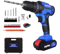 Perceuse-visseuse sans fil, couple de 45 Nm, perceuse électrique avec 1 X batterie 1,5Ah et chargeur, 25+1 positions, kit perceuse 21V 26 pièces, Bleu
