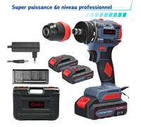 Perceuse Visseuse Sans Fil - iDeko - 21V - 2 Batteries 1.3Ah - Moteur Sans Brosse - 55Nm