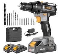 Perceuse Visseuse Sans Fil, LEEIKOO Visseuse Devisseuse Sans Fil 21V, Perceuse 42Nm avec 2 Batteries 2.0Ah, 18+1 Réglages de Couple, LED, 2 Vitesses, 14 Accessoires pour Projet de Bricolage, Gris