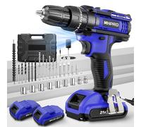 Perceuse Visseuse Sans Fil, MHPRO Visseuse Devisseuse 21V avec 2 Batteries 2.0Ah, 42Nm Percussion, 25+3 Réglages de Couple, 14 Accessoires, 2 Vitesses, LED, pour la Bricolage