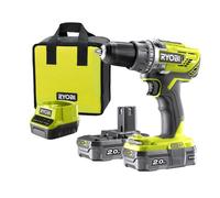 Perceuse-visseuse sans fil RYOBI R18DD3-220S 18V One+ 2 bat Li-Ion 2Ah + chargeur rapide & sac de transport