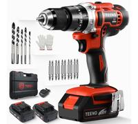 Perceuse Visseuse sans Fil, TEENO 20V Visseuse Devisseuse Sans Fil, 2×2.0 Ah Batteries, 45Nm Perceuse a Percussion,20+3 Réglages de Couple & 2 Vitesses