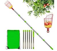 Perche à fruits avec panier - Télescope en acier inoxydable - Outil de crochetage - Panier léger et amovible pour la récolte des prunes, orange, poire, citron, pêche, pamplemousse et autres fruits